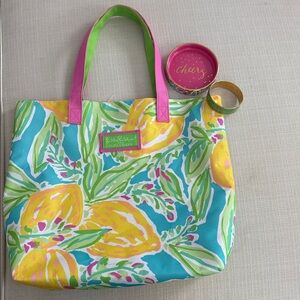 Lilly Pulitzer tote bag, jewelry tray, bracelet bundle